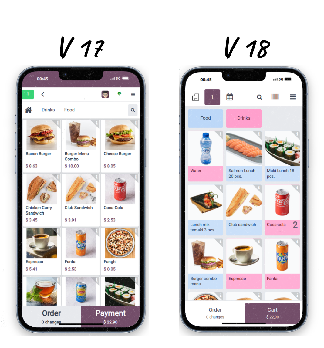 comparison between Odoo 17 and 18 mobile views